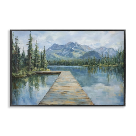 Stupell Industries Traditional Peaceful Lake Dock in the Mountains Black Framed Giclee Art, 18 x 12, by Petals Prints Design