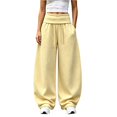 thumbnail image 2 of Women's Foldover Waist Sweatpants Loose Fit Casual Bottoms Solid Color Drawstring Wide Leg Trousers With Side Pockets, 2 of 6