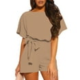 thumbnail image 4 of Women's Casual Boat Neck Rompers Loose Short Sleeve Jumpsuit High Waist Belted One Piece Playsuit Size XS-2XL, 4 of 7