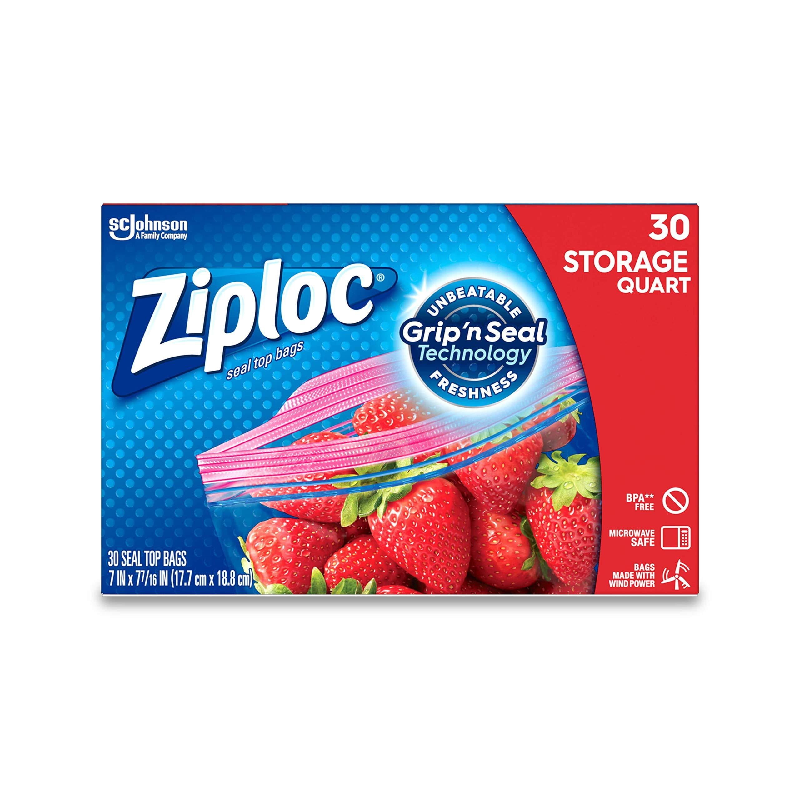 Ziploc Brand Storage Quart Bags with Power Shield Technology, 30 Count