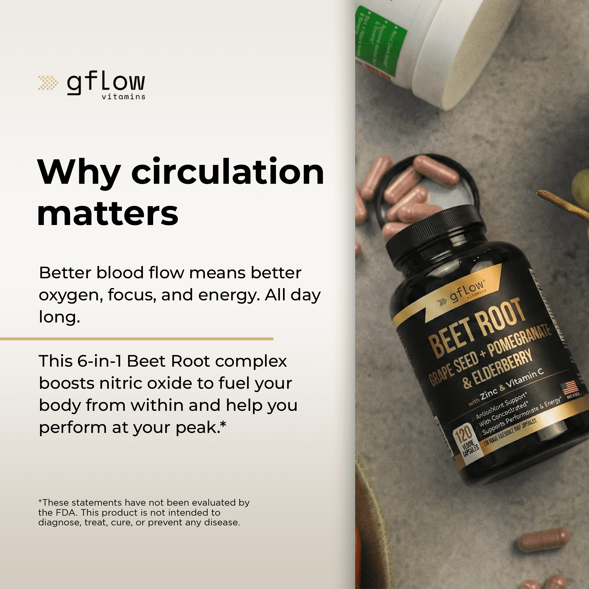 Gflow Vitamins Beet Root 8,000mg Extra Strength + Sambucus Elderberry with Zinc and Vitamin C (with Organic Black Pepper Extract)