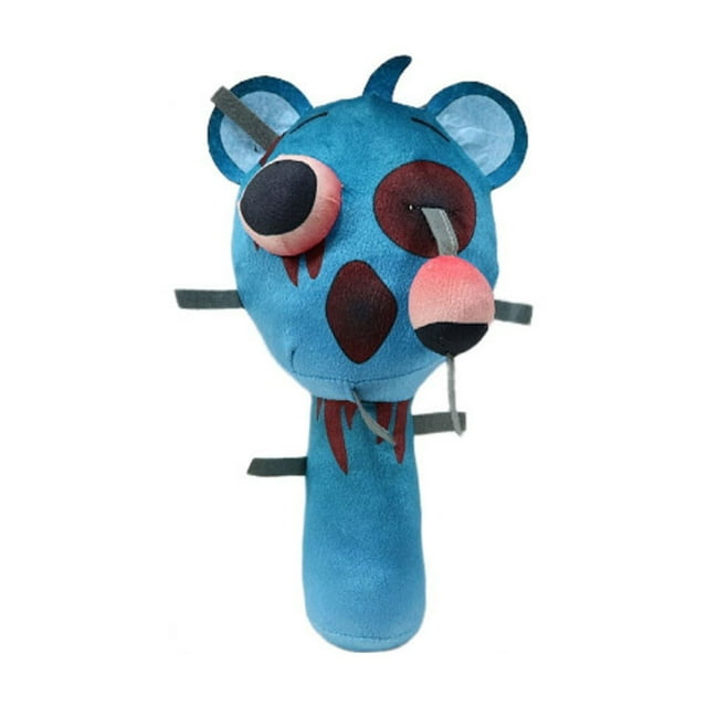 sprunki, 9.8"-12" sprunki plush toy,plush figure toys,sprunki game plush toys,new monster horror game stuffed figure doll for kids and adults Blue 9-inch Sprunki plush figure with rounded head, two small round ears and long cylindrical neck; dark oval facial patches, one dangling pink-and-black soft eye attached by fabric straps, red teardrop-shaped markings on face and neck, short plush cotton surface, handheld size suitable for Halloween or game-themed display.