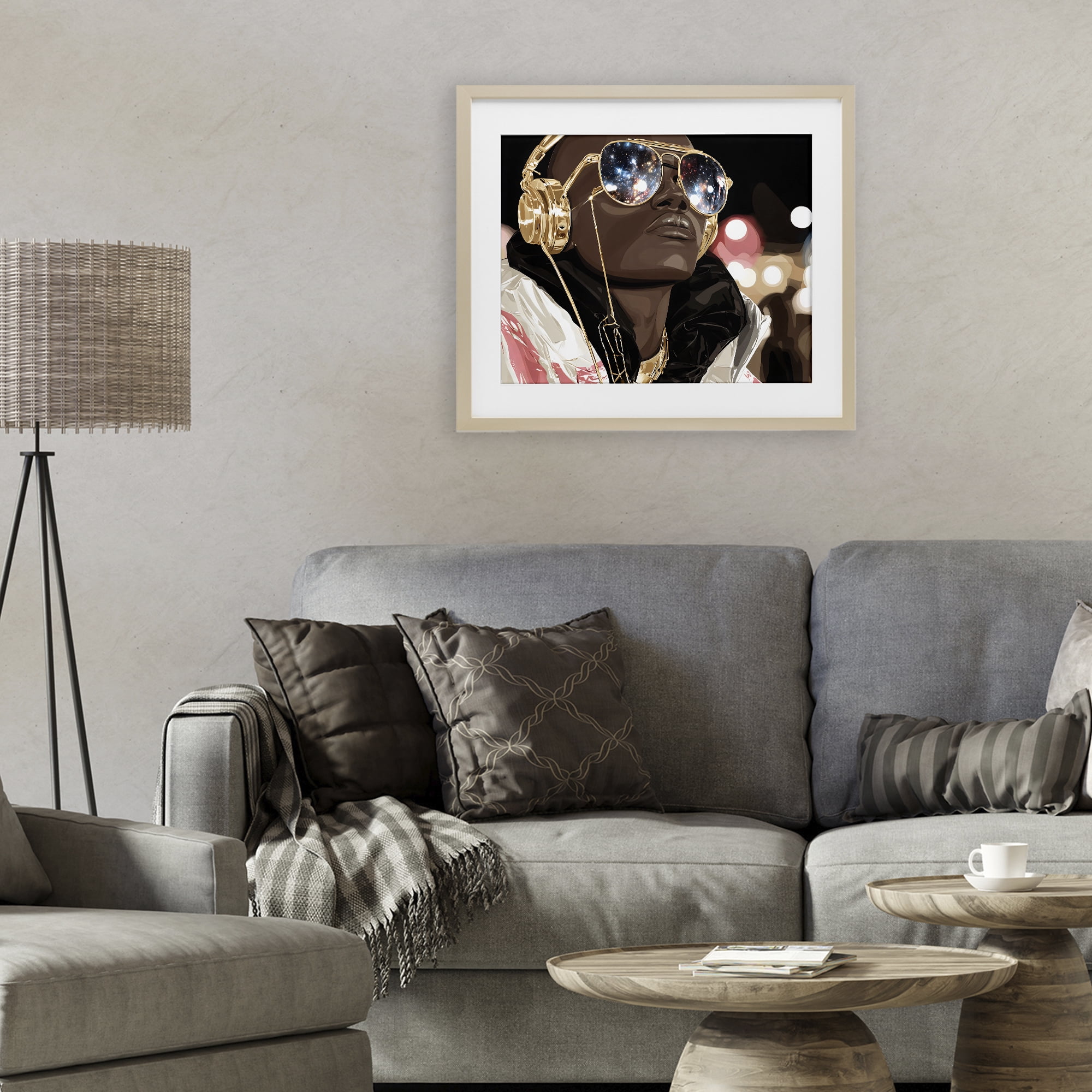 Stupell Industries Starry Eyed Shades with Headphones Birch Framed Print Under Glass, design by Franklyn Gregory