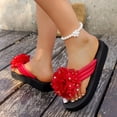 thumbnail image 6 of Gpaecead Women Fabric Flower Flat Flip Flops Lightweight Eva Footbed Spring Summer Beach Casual Shoes,A-Red, 6 of 8