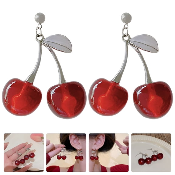 DESIGNICE Durable Cherry Dangle Earrings for Women with Red Alloy Color and Fun Fruit Design