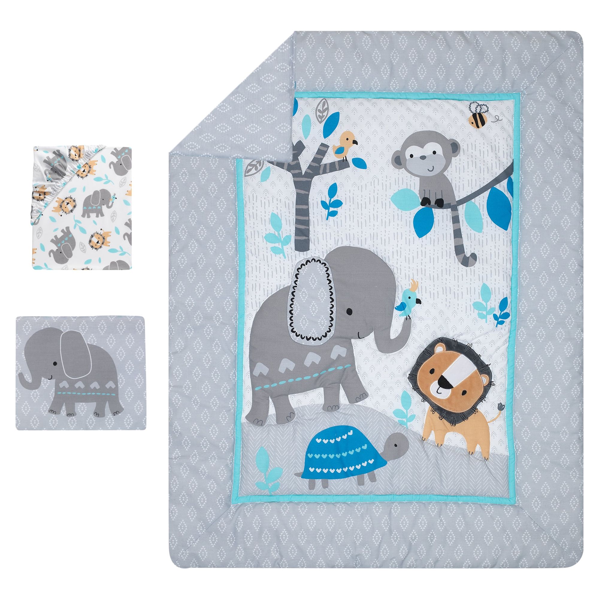 Bedtime Originals Jungle Fun 3-Piece Animals Crib Bedding Set - Blue, Gray, White - image 3 of 7