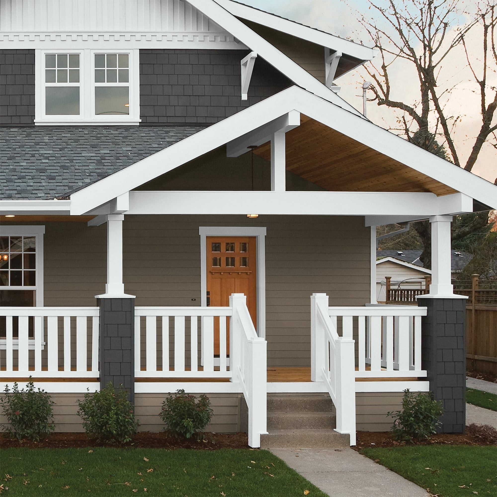 Glidden One Coat Gray Glimpse / Grey Semi-Gloss Exterior Paint with Primer, 5 Gallon
