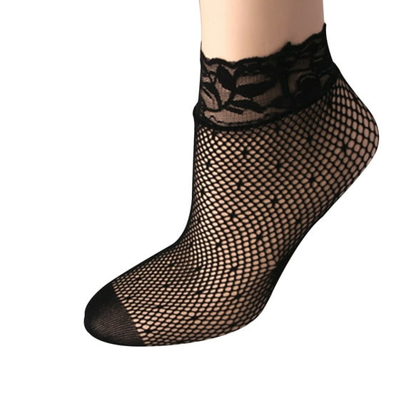 Yoetaun Women Sexy Short Over Ankle Boat Socks Fishnet Mesh Black Floral Lace Pat Color 3