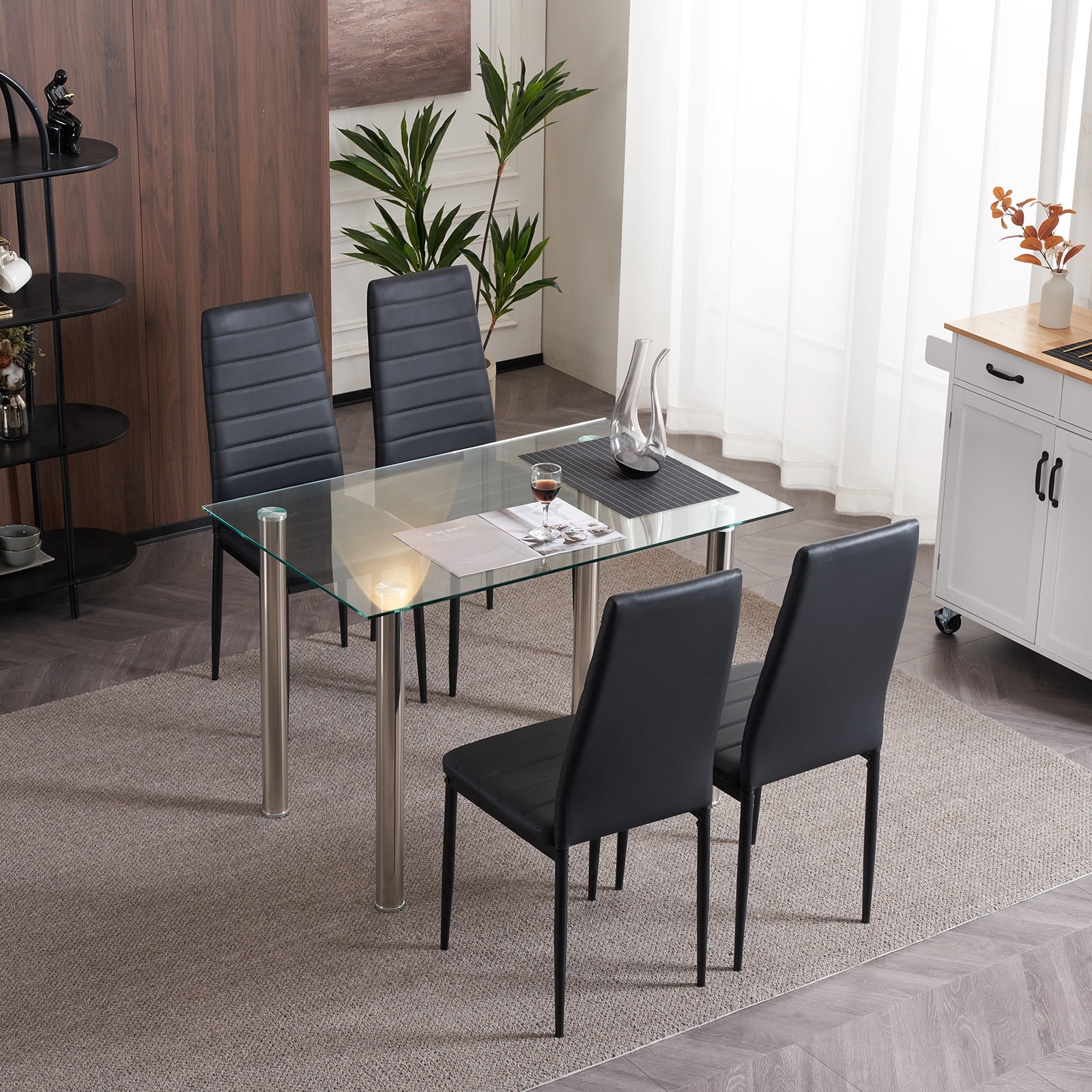 Zimtown Set of 4 Dining Side Chairs PU Leather Elegant Design Home Kitchen Furniture Black