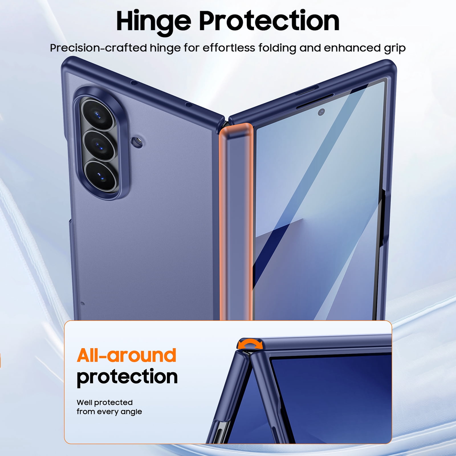 Vizvera for Samsung Galaxy Z Fold 7 Case with Hinge Protection,Screen Protector,Ultra-Thin Skin Feel Translucent Frosted,Wireless Charging,Shockproof Cover-Blue