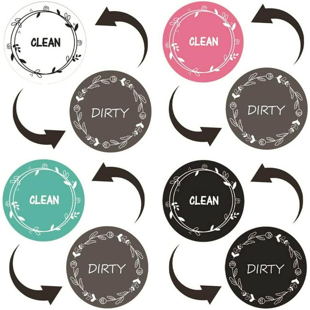 HELIAHOO 4 Pack Funny Cute Dishwasher Magnet Clean Dirty Sign,Double-Sided Flower Pattern Clean/Dirty Magnet,Universal Dirty or Clean Reversible Indicator for Dishwasher Refrigerator,4 CJ915-96601