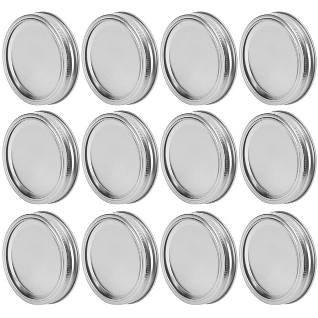 Couvercles de Mise en Conserve, 12 Pcs Couvercle de Bocal Type Séparé, Bandes de Couvercles de Bocal en Acier Inoxydable à Grand Ouverture pour Stocker Épices Bonbons Biscuits Céréales Lave-Vaisselle