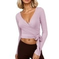 thumbnail image 2 of Pilates Wrap Top for Women 2025 Y2K Long Sleeve V-Neck Cross Wrap Side Tie Slim Fit Workout Ballet Shirt Yoga Blouse, 2 of 5