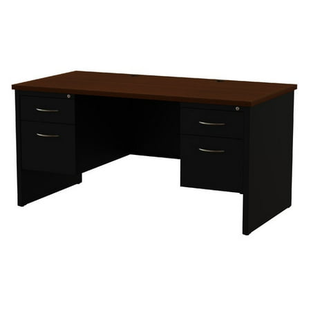 Series Double Handle - Modular Desk Series 30D x 60W Double Pedestal Desk Arch Pull Handles, Black/Walnut