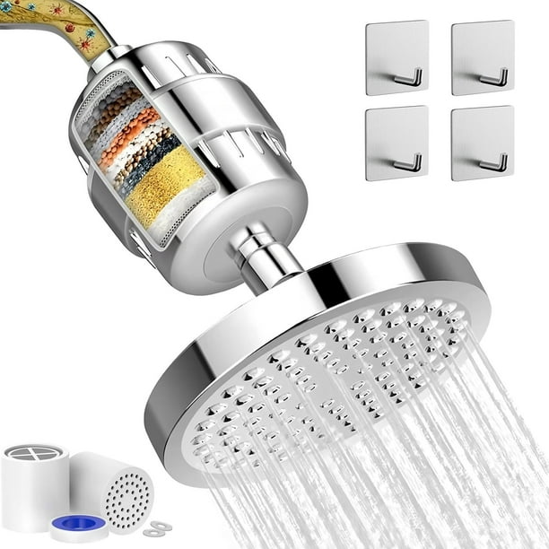 20 Etapas Filtro de Agua Para Regadera, Cabezal de Ducha de 6" con 2 Cartuchos Filtro de Ducha, Regaderas para Baño de Lluvia de Alta Presión para Agua Dura, Elimina el Cloro y Sustancias Nocivas