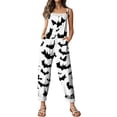 thumbnail image 6 of WULMLEO Halloween Jumpsuits Women Cotton Linen Cute Spaghetti Strap Wide Leg Adjustable Tie Pants Casual Fashion Rompers Breathable Pumpkin Overalls with Side Pocket White 2XL, 6 of 7
