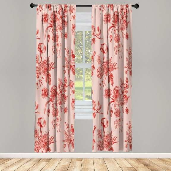 Ambesonne Botanical Curtains, Floral Victorian Print, Pair of 28"x63", Dark Coral