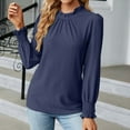 thumbnail image 2 of Pompotops Women's Fashion Deep Round- Neck Solid Button Long Sleeve Blouse Shirt Top Clearance, 2 of 4