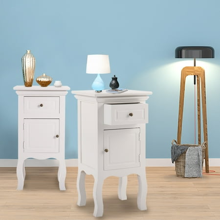 White Wooden Nightstand JAXPETY Set of 2 End Side Table Wooden Nightstand Bedroom Storage Cabinet Furniture Decor w/Drawer White ()