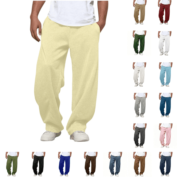 Men Sweatpants Fashion Casual Comfortable Solid Color Loose Summer Drawstring Pockets Pants Leisure Durable Sweatpants for Men