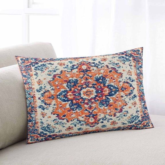 Boho Orange Blue Throw Pillow Covers, Boho Vintage Geometric Art Ethnic Soft Breathable Pillow Cases with Invisible Zipper for Sleeping, Toddler Pillowcases for Couch Bed Sofa Chair 12x20 Inches