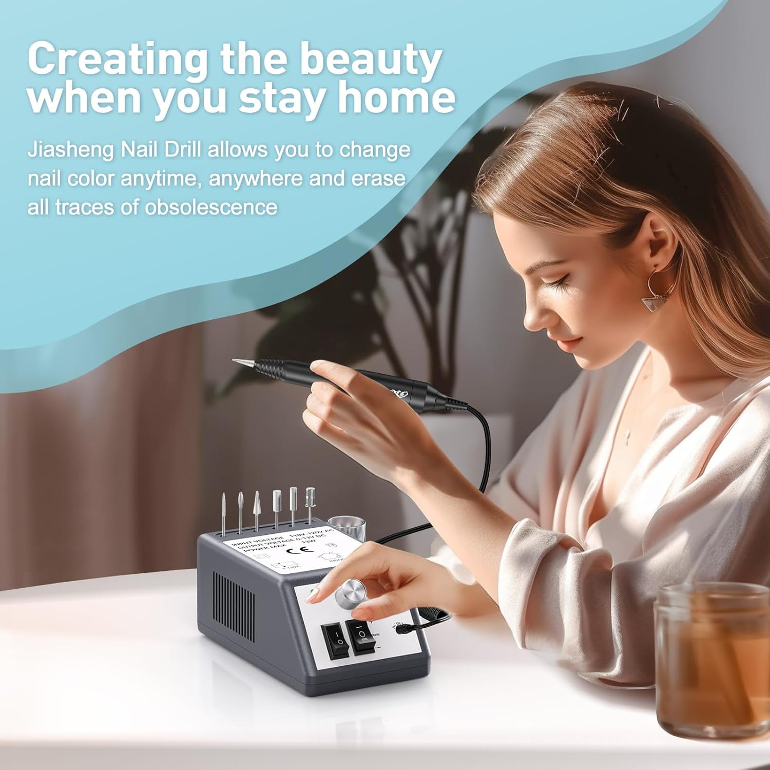 20000 RPM Electric Nail Drill with 6 Bits & 100 Sanding Bands, Low Noise Operation for Manicure, Pedicure & Nail Art