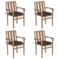 thumbnail image 1 of vidaXL Stackable Garden Chairs with Cushions 4 pcs Solid Teak Wood, 1 of 5