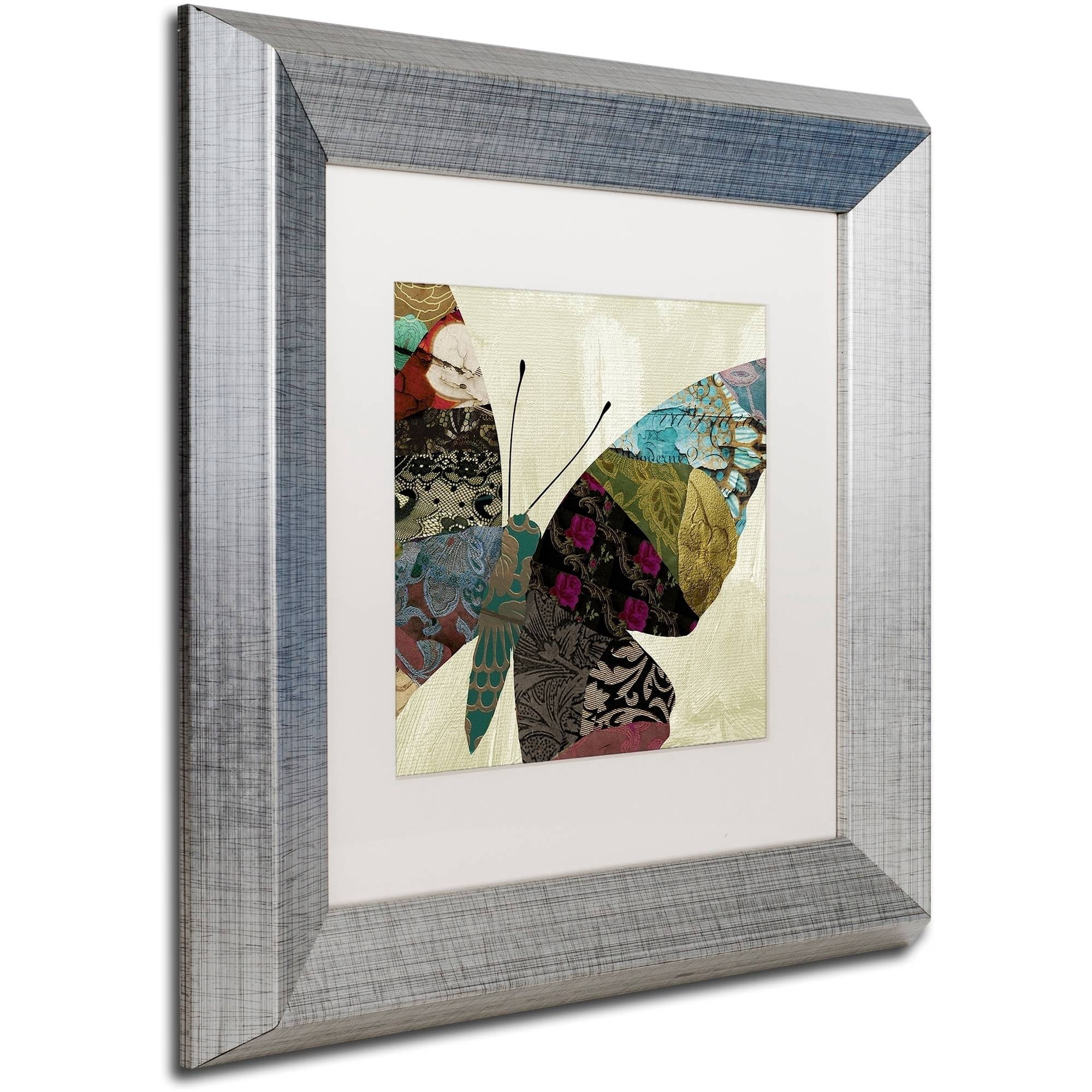 Trademark Fine Art "Butterfly Brocade IV" Canvas Art by Color Bakery White Matte, Silver Frame