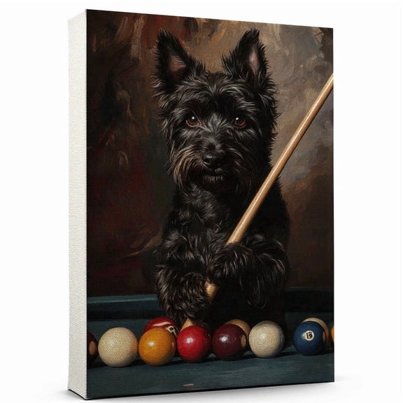 Scottish Terrier Vintage Dog Billiards Canvas – Artistic Sports, Scottish Terrier Dog with Billiards Stretched Canvas Size 8x12 Wall Print for Bedroom, Living Room, Office