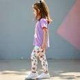 thumbnail image 3 of Girls Floral Lounge Set Size 6 Two Piece Cotton Fall Outfits Cute Short Sleeve Tees Leggings Summer Cute Clothes 4 Years, Purple, 3 of 7