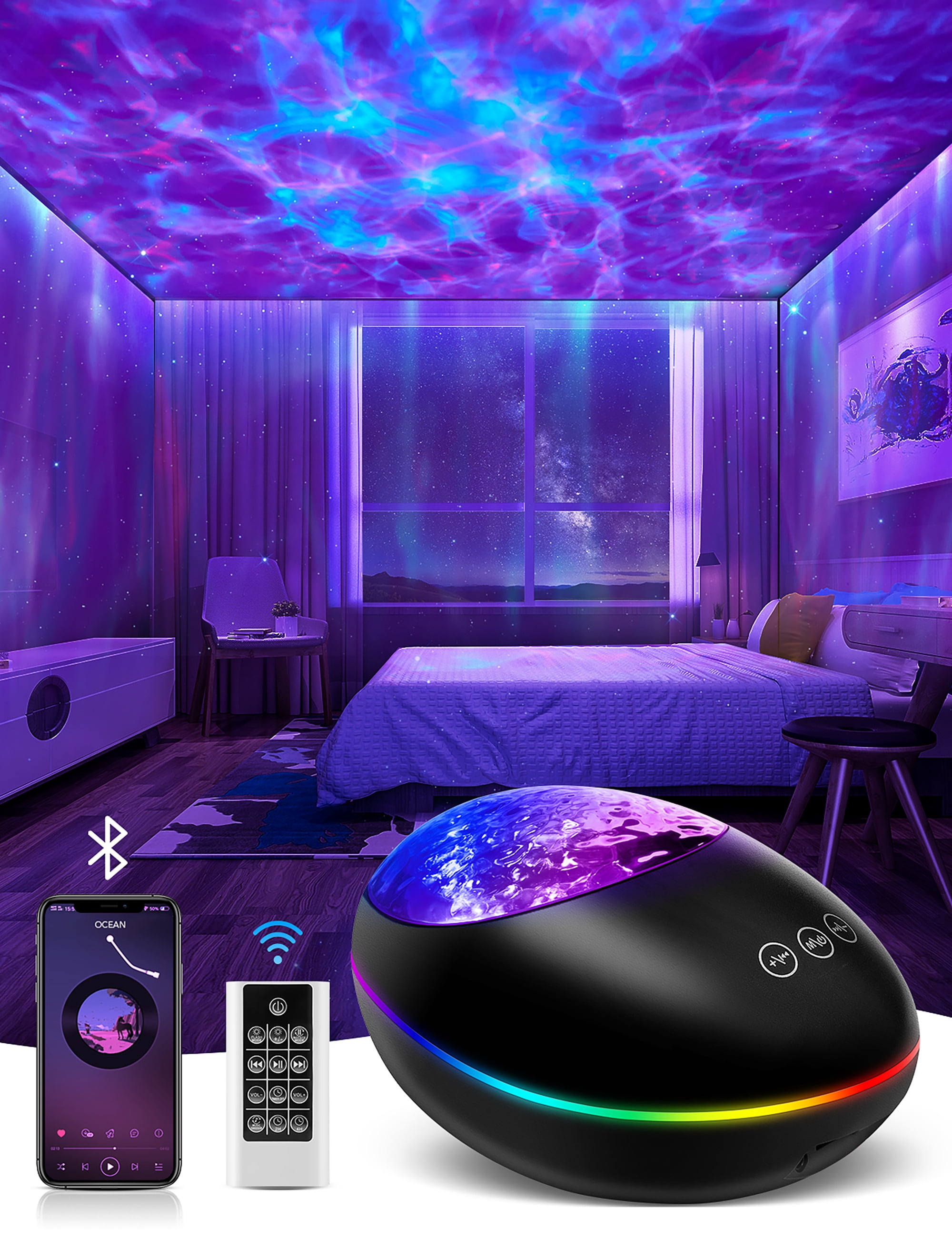 solacol Night Lights for Kids Room Plug in Bluetooth Speaker Starlight,  Bedroom Usb Projection Romantic Night Light, Led Sky Full of Stars Rotating  Music Ambient Light 