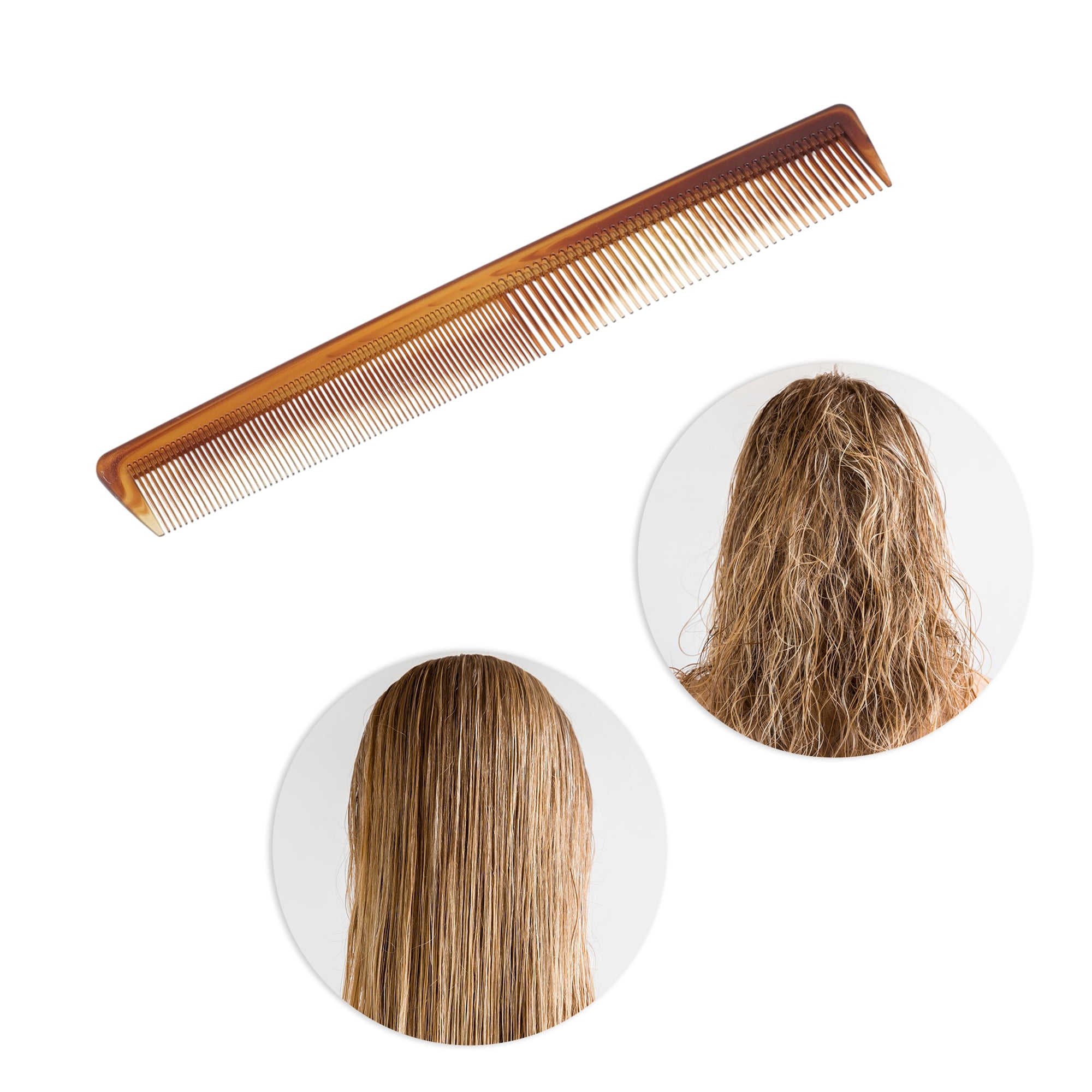 Unique Bargains One Piece Women Durable Two Color Flat Comb for Curly Hair Amber