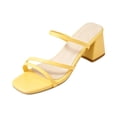 thumbnail image 2 of IEMIEMIEM Womens Strappy Heels Sandals Low Chunky Block Heel Heeled Sandals Comfortable Square Open Toe Slip On Slides Fashion Mules Yellow 9 Wide, 2 of 5