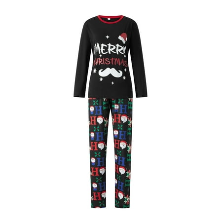 

Vera Natura Family Matching Christmas Pajamas Cartoon Print Long-Sleeved Tops + Elastic Waist Trousers