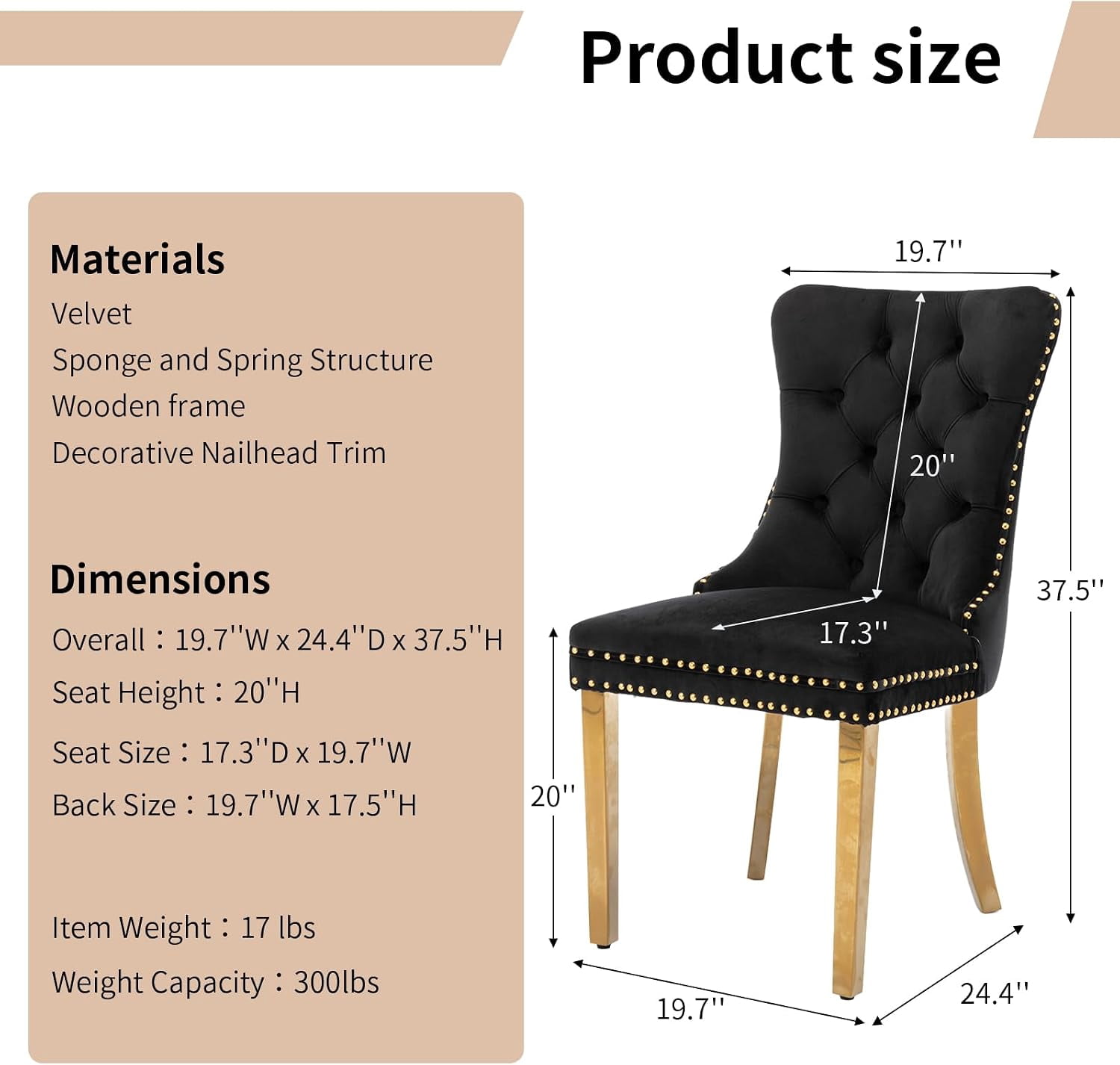 Collection Tufted Velvet Dining Chair, Nailhead Trim, Solid Wood Legs, Set of 2