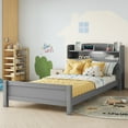 thumbnail image 4 of Twin Pine Wood Bed with Bookcase Headboard ,LED Motion Sensor Light, Guardrails,Grey, 4 of 9
