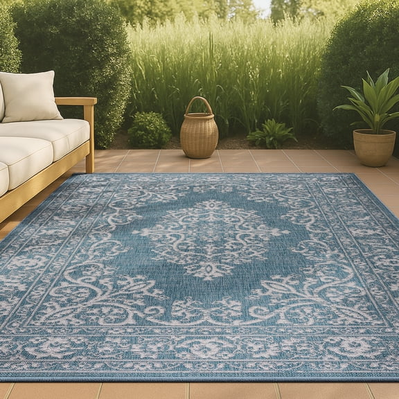 JONATHAN Y SANTA MONICA 4 x 6 Area Rug, Galon Filigree - Teal/Ivory, SMB120B-4