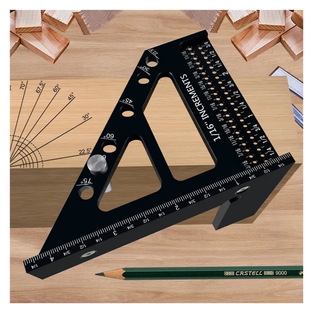 3D Multi-Angle Woodworking Square Protractor, Aluminum Alloy Miter Triangle Ruler T-Type Scriber ,Precise Clear