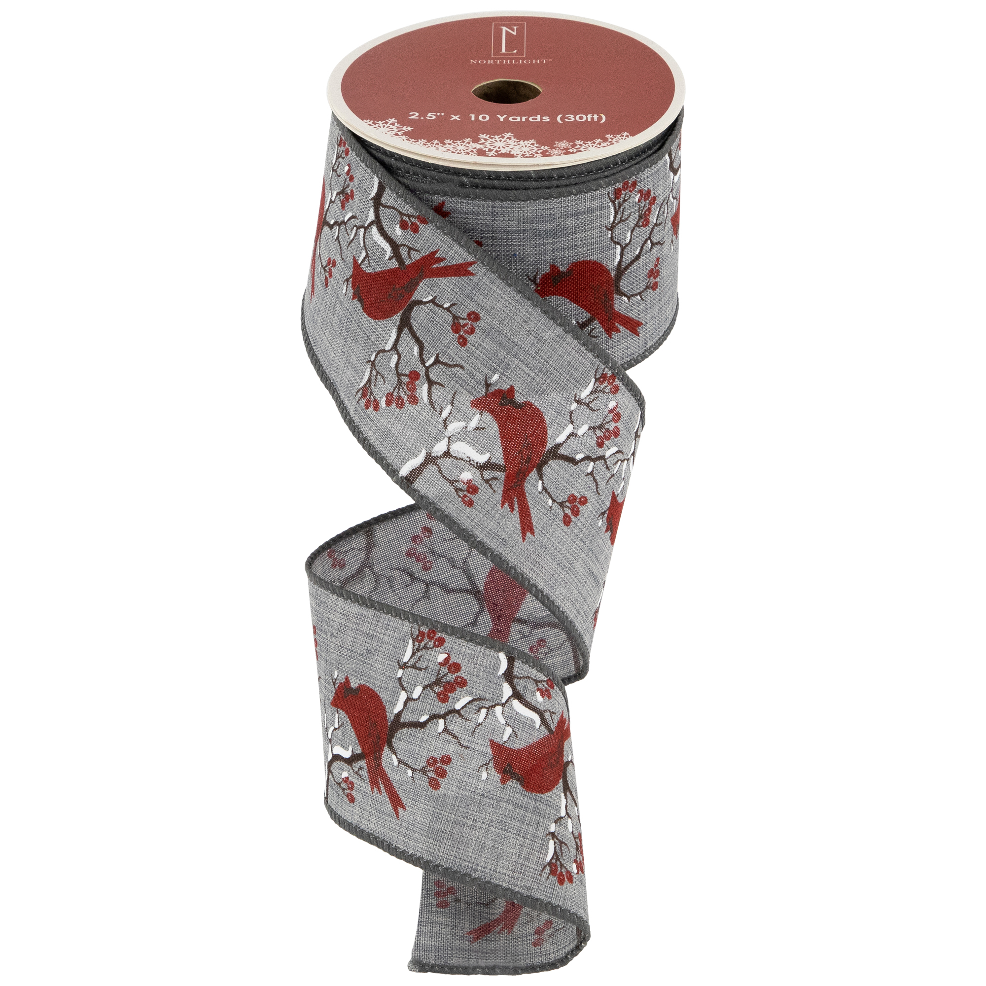 Northlight Gray and Red Cardinal Wired Craft Christmas Ribbon 2.5" x 10 Yards