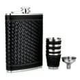 thumbnail image 3 of 6 -Piece Black Leather Wrap Stainless Steel Hip Flask Set, 3 of 8