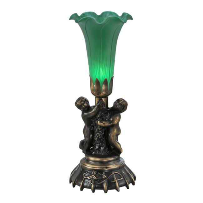 12"High Green Cherub Pond Lily Mini Lamp