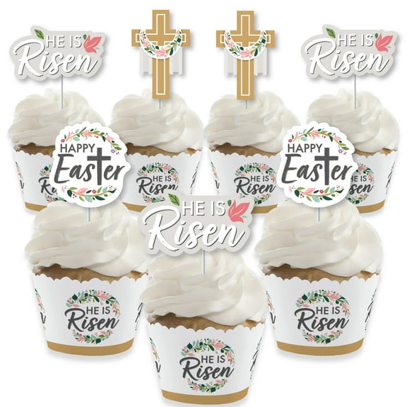 Big Dot of Happiness Religious Easter - Cupcake Decoration - Christian Holiday Party Cupcake Wrappers and Treat Picks Kit - Set of 24