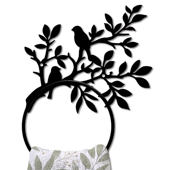 Branch Limb Metal Towel Ring Bird Animal Towel Holder for Wall Leafy Plants Towel Ring Black Plant Towel Rack Wall Mounted for Bathroom