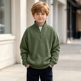 thumbnail image 6 of Iyufng Boys Kids Waffle Texture Quarter Zip Mock Neck Sweatshirts Ribbed Cuff & Hem Relaxed Fit Daily School Long Sleeve Pullover, 6 of 9