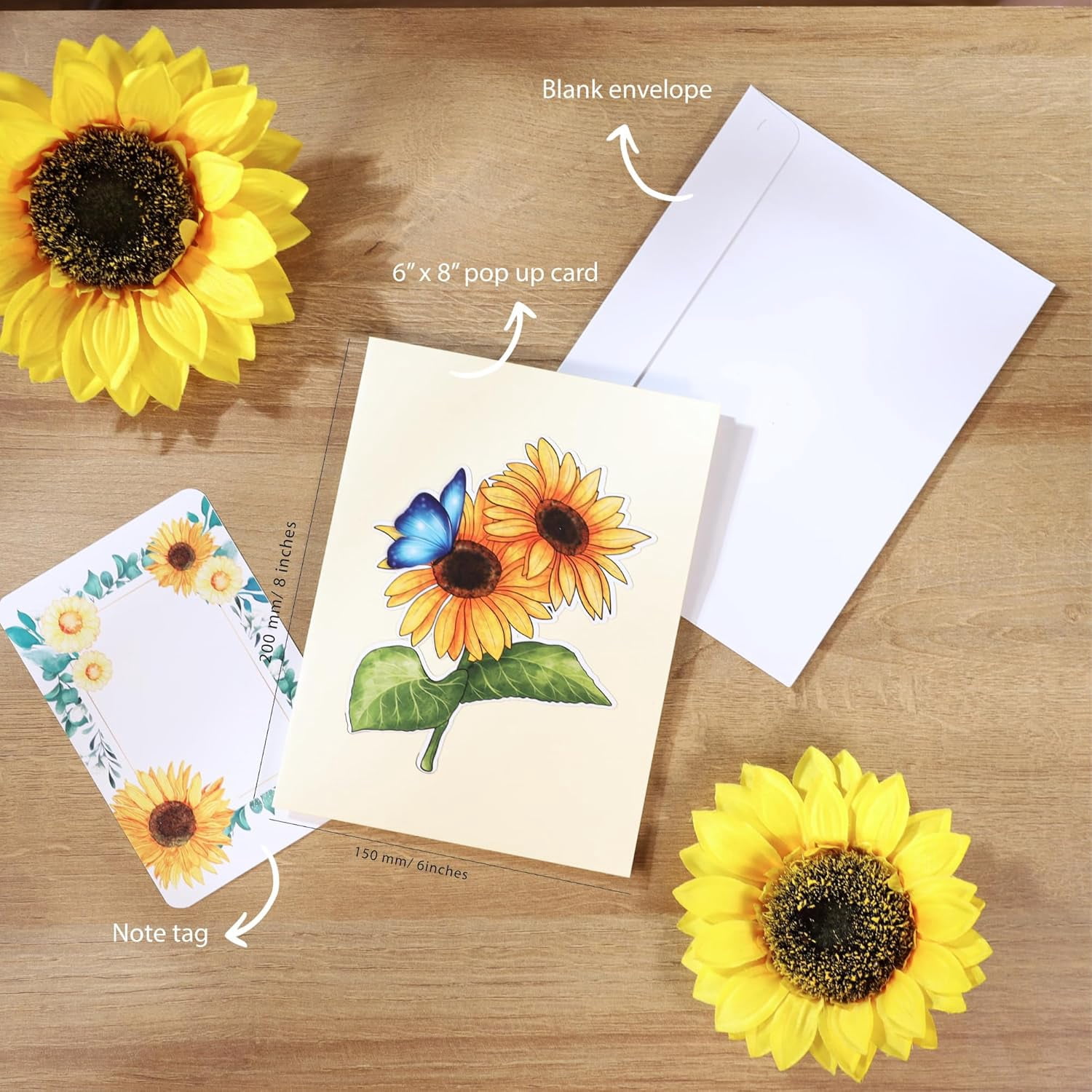 Sunflower & Butterfly Pop Up Mothers Day Card, 3D Popup Birthday Card 6x 8, Ideal Gift for Mother's Day, Anniversary, Valentine's, Thank You, All Occasion for Women, Wife, Mom, Grandma, Her