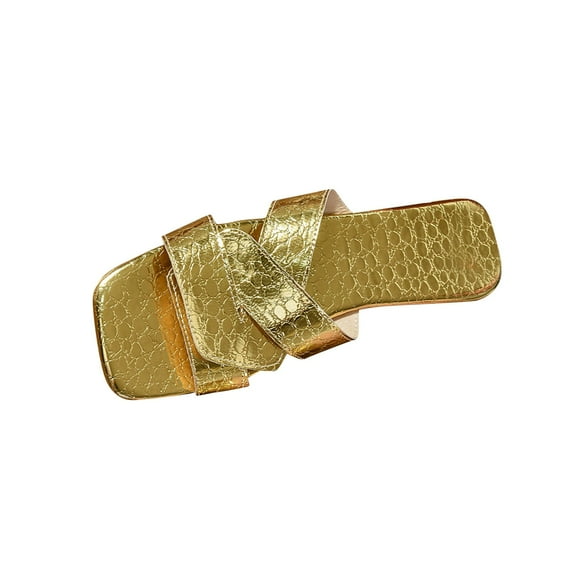 Hopeusnice Flats Shoes for Women Non-Slip PU Materials Summer Shoes Breathable Open Toe Sandals Flat Heel Trendy Soft Women's Flats Shoes Arch Support Shoes Gold 36