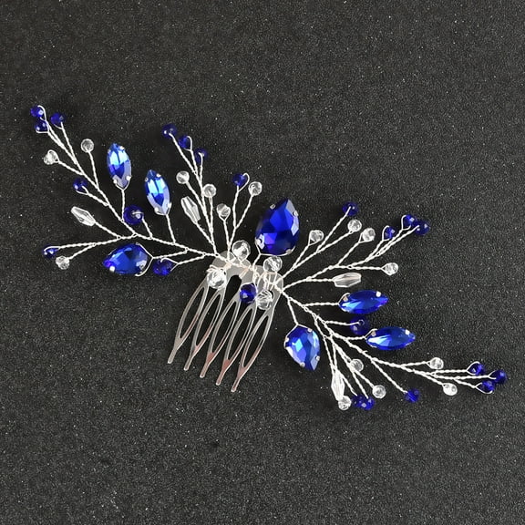 ERDOUY Bridal Flower Wedding Hair Pins Crystal Pearl Hair Combs Clips Headpiece Gold Wedding Hair Accessories Jewelry with Rhinestone for Brides Bridesmaids Women Girls (Blue)
