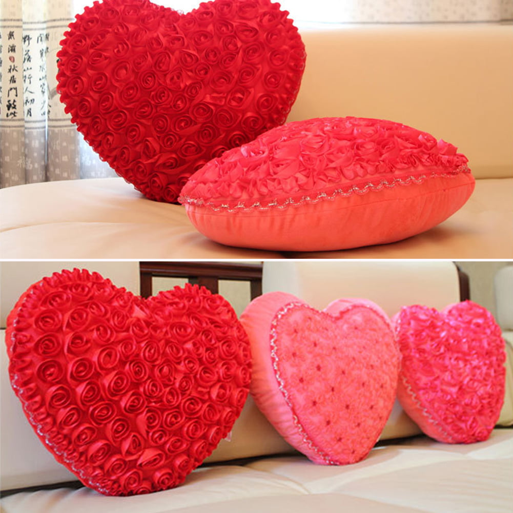 Romantic Rose Love Heart Shape Plush Fur Pillow Cushion Valentine’s Day Gift 
