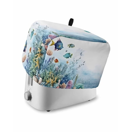 Fsddascl Ocean Coastal Small Toaster Cover 2 Slice Kitchen Appliance Covers Coral Fish Watercolor Shell Starfish Toaster Oven Cover with Loop Bread Machine Cover Polyester Dust Cover Protection