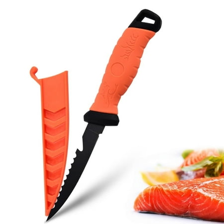 Professional Fillet Fish Knife 5-inch Corrosion Resistant Flexible Blade Fishing Boning Knife with Polypropylene Handle High-Carbon Steel Kitchen Knives (Orange)